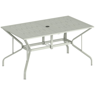 Garden Dining Table for 6 with Parasol Hole and Slatted Top Galvanised Steel Light Grey Outsunny