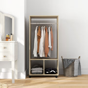 HOMCOM Open Wardrobe on Wheels, Bedroom Wardrobe with Clothes Hanging Rail, 2 Storage Shelves, Mobile Garment Rack for Cloakroom, Hallway, Natural AOSOM