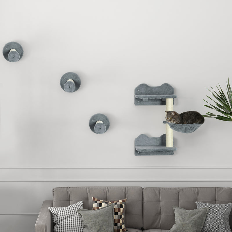 Wall Mounted Cat Tree with Scratching Post and Shelves for Indoor Cats, Grey