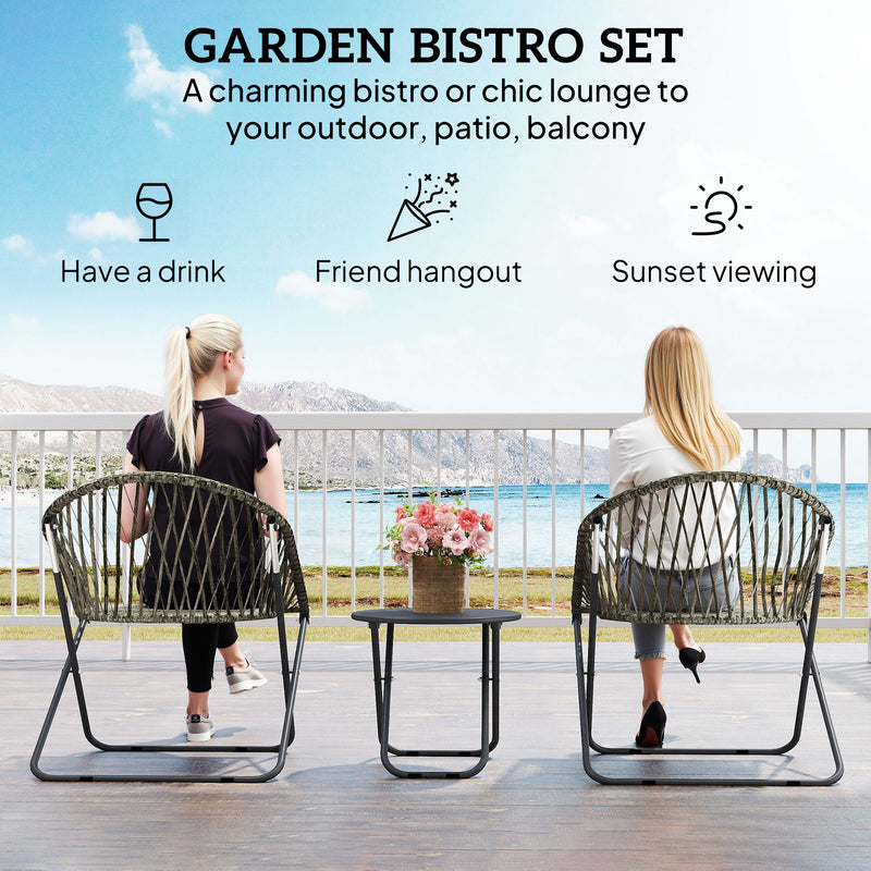 Folding Garden Bistro Set for 2 with Table and Chairs Ready Assembled Grey Rattan