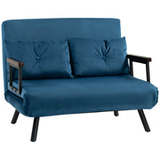 4 in 1 Velvet Touch Double Sofa Bed With Cushions Converts to Lounger or Recliner Blue