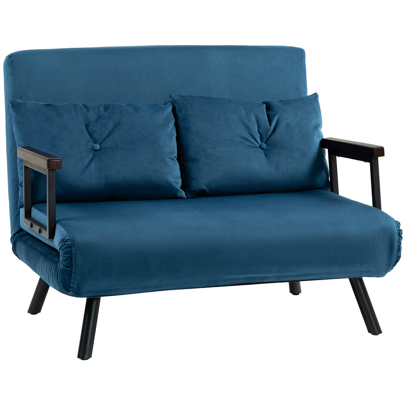 4 in 1 Velvet Touch Double Sofa Bed With Cushions Converts to Lounger or Recliner Blue
