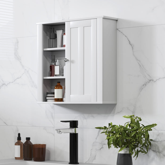 White Bathroom Wall Cabinet with Shelves and Cupboard by HOMCOM