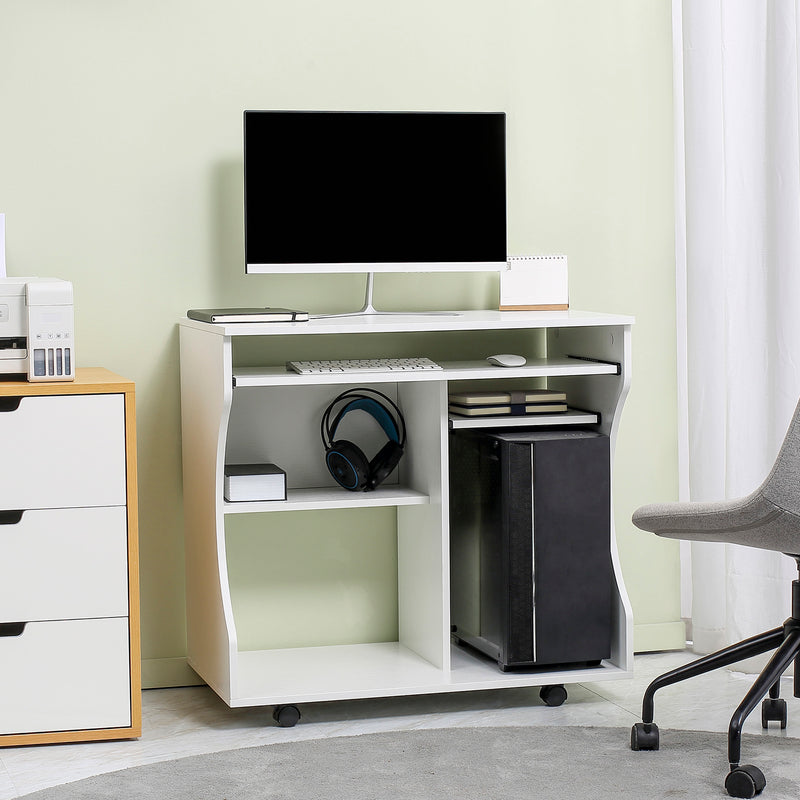 White Compact Work Desk with Multi Storage and Wheels by HOMCOM