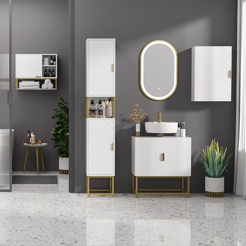 4 Piece White Bathroom Furniture Set With Tall Cabinet and Wall Mounted Storage by Kleankin AOSOM