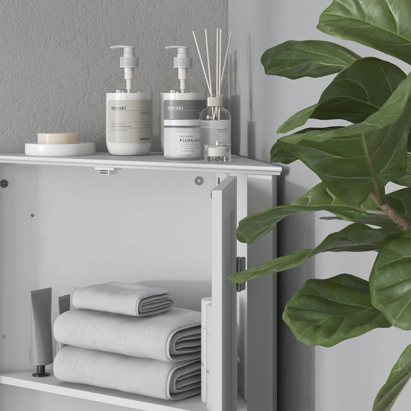 Corner Bathroom Storage Cabinet with Adjustable Shelf and Recessed Door Free Standing White