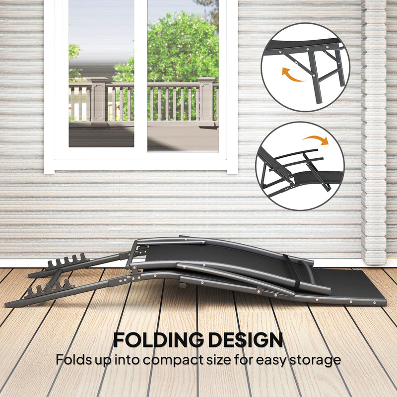 Set of 2 Black Folding Sun Loungers with Adjustable Recline and Pillows for Garden and Patio by Outsunny