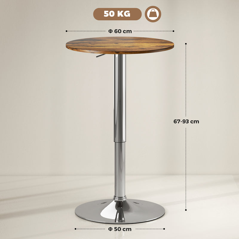Swivel Round Bar Table with Adjustable Height for Kitchen or Cafe Use Rustic Brown AOSOM