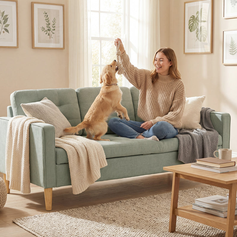 3 Seater Sofa with Hidden Storage for Small Living Rooms Light Grey AOSOM
