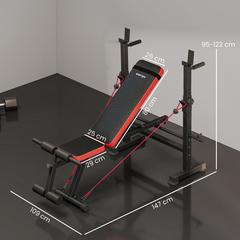 Adjustable Weight Bench with Squat Rack and Dip Station for Home Gym Training Black AOSOM