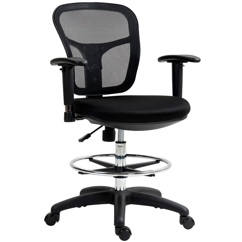 Ergonomic Black Mesh Drafting Chair with Adjustable Armrests and Footrest