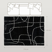 Soft High Pile Washable Area Rug With Geometric Design For Living Room or Bedroom, Black