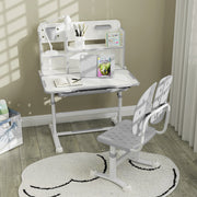 Height Adjustable Kids Desk and Chair Set with Tiltable Desktop and Reading Rack Grey by AIYAPLAY