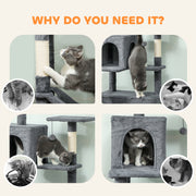 Large Multi Level Cat Tree with Condos Hammocks and Scratching Posts for Indoor Cats Grey