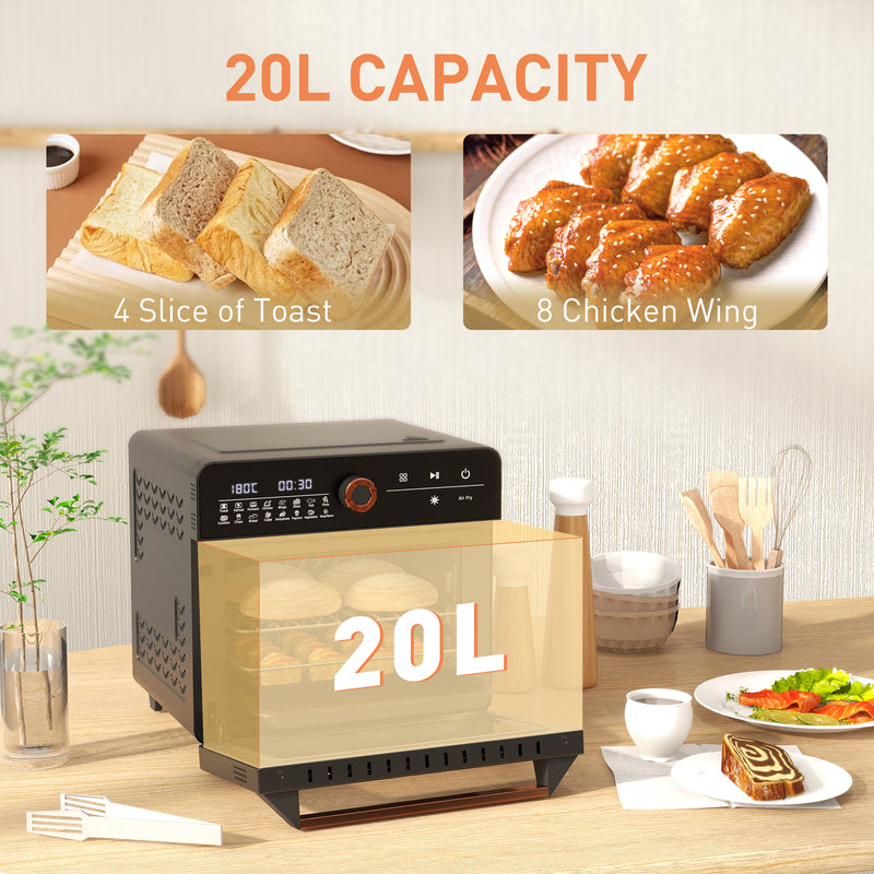 20L Mini Air Fryer Oven With 16 Cooking Presets And Timer For Countertop Use Black