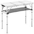 Folding Picnic Table with Mesh Shelf for Stable Outdoor Snacks and Drinks Cream White
