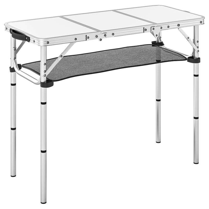 Folding Picnic Table with Mesh Shelf for Stable Outdoor Snacks and Drinks Cream White