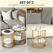Set of Two White Marble Effect Coffee Tables with Gold Tone Legs by HOMCOM