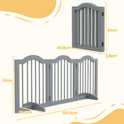 Freestanding Wooden Dog Gate with 3 Panels and Support Feet for Pet Safety, Light Grey