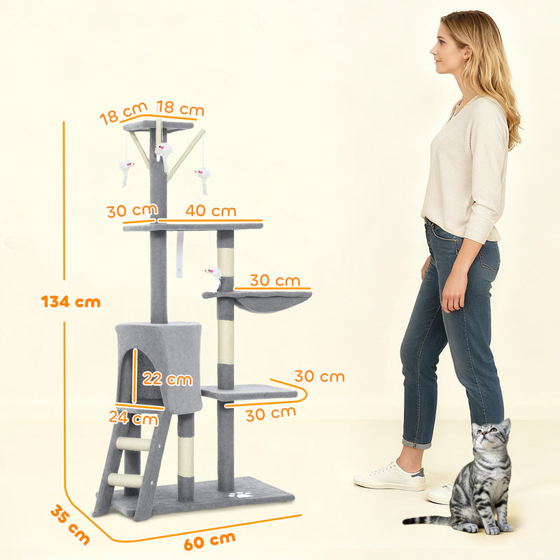 Multi Level Cat Tree With Scratching Posts And Condo For Indoor Kittens Grey AOSOM