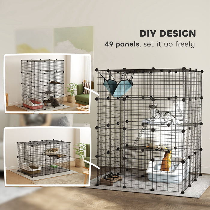 Black Steel Wire Cat Cage with Hammock and Ramps for 1-3 Cats by PawHut