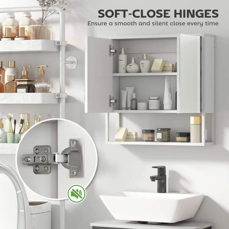 Wall Mounted Bathroom Mirror Cabinet With Soft Close Doors And Adjustable Shelf, White