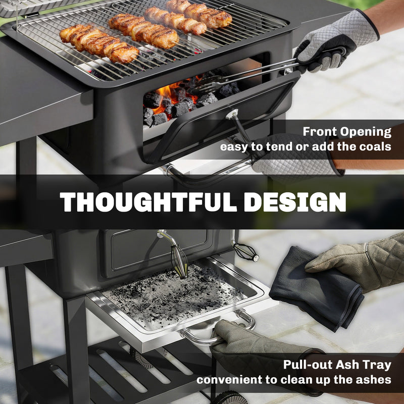 Charcoal BBQ Grill with Large Cooking Area and Easy Heat Control for Garden Gatherings Black