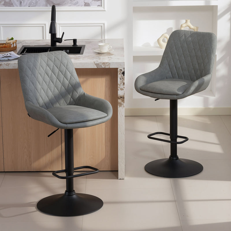 Set of 2 Faux Leather Retro Bar Stools With Swivel Base For Kitchen Counter Light Grey