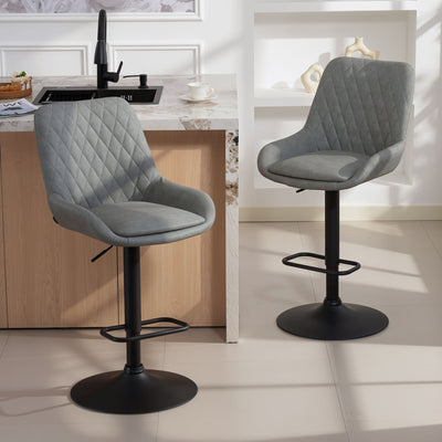 Set of 2 Faux Leather Retro Bar Stools With Swivel Base For Kitchen Counter Light Grey AOSOM