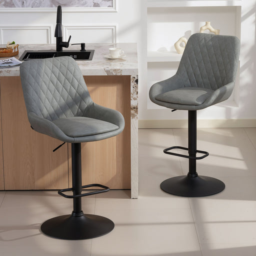 Set of 2 Faux Leather Retro Bar Stools With Swivel Base For Kitchen Counter Light Grey AOSOM
