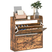 Rustic Brown Narrow Shoe Cabinet with Two Flip Drawers and Adjustable Shelves by HOMCOM