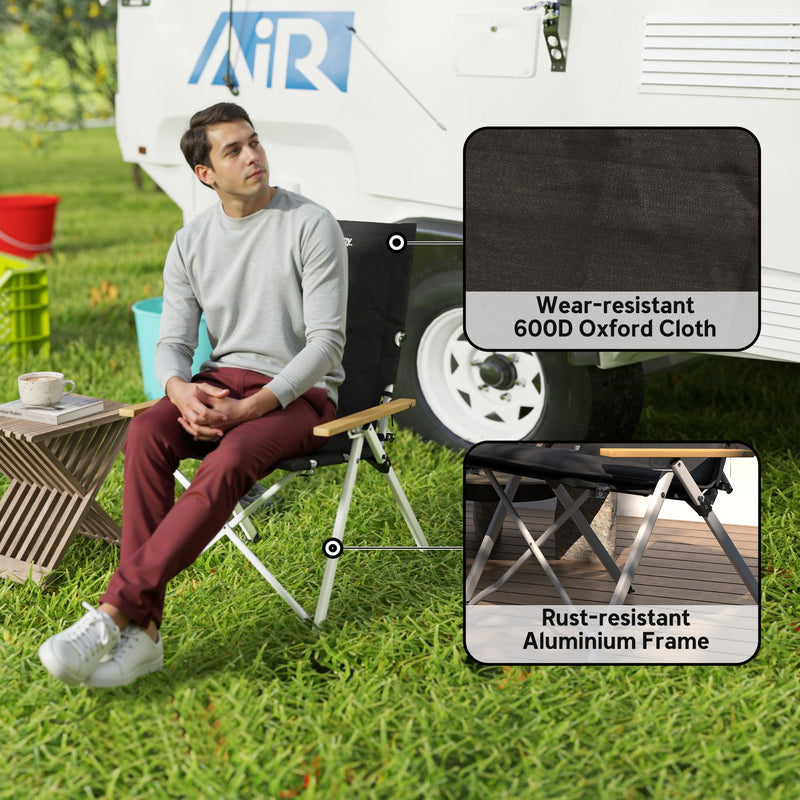 Adjustable Folding Camping Chair with Padded Seat and Backrest Support Black