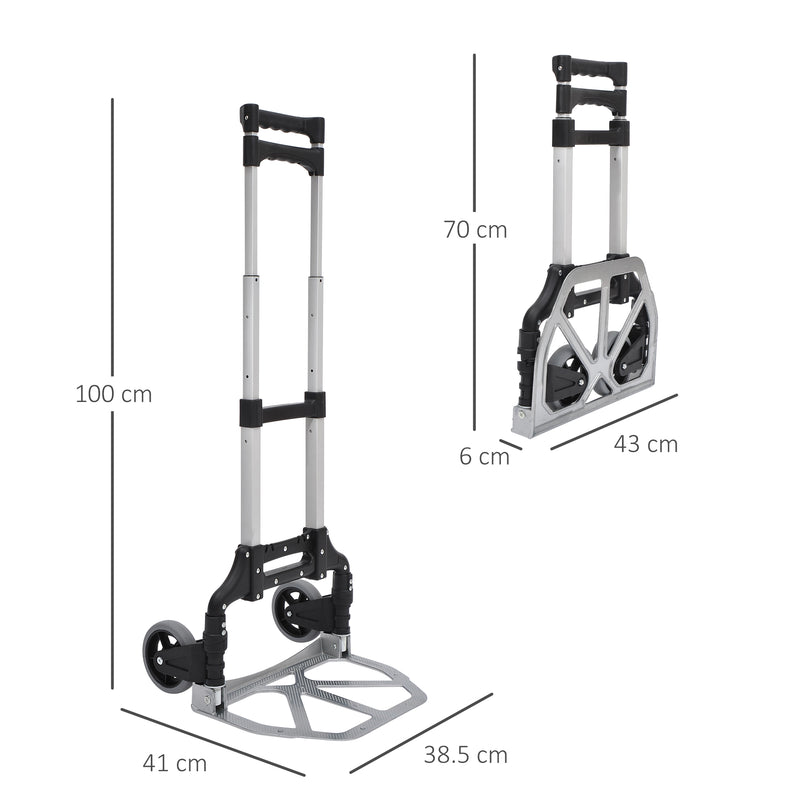 Folding Trolley Cart for Easy Home and Office Moving with Adjustable Handle Silver Tone