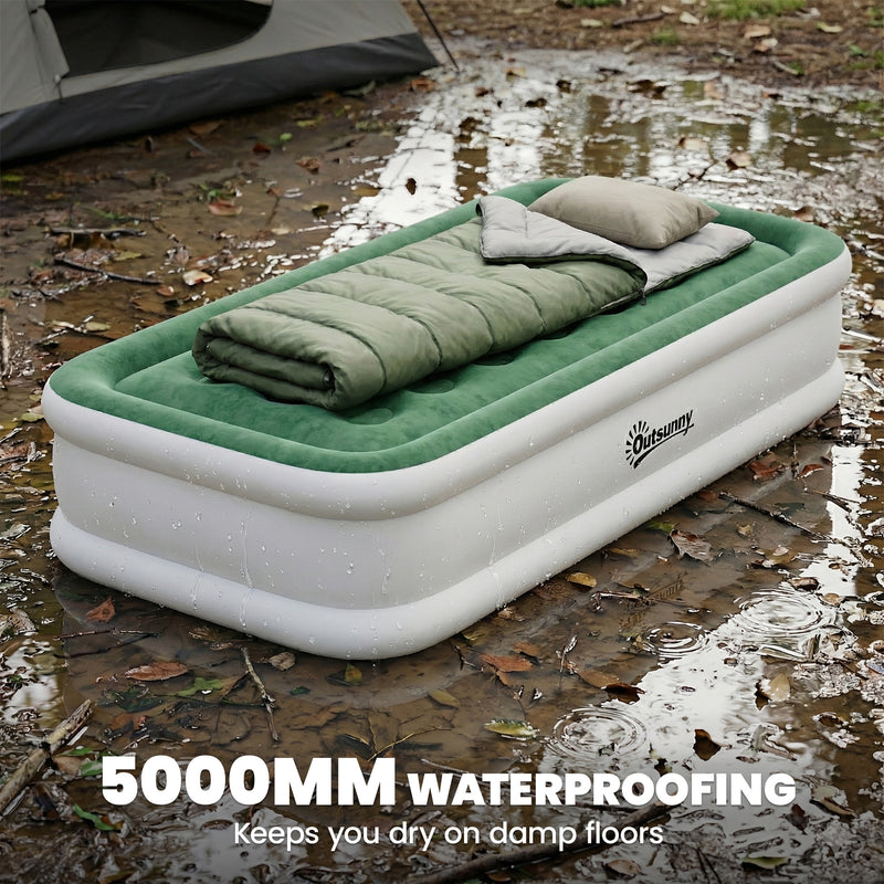 Single Inflatable Mattress with Built In Pump for Fast Comfortable Sleep Dark Green