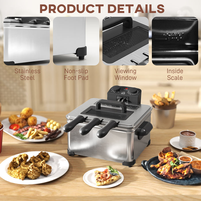 5 Litre Stainless Steel Deep Fat Fryer 2000W With Timer For Chips And Fried Chicken