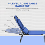 Blue Folding Sun Lounger Set of 2 with Adjustable Backrest and Face Hole for Garden Use
