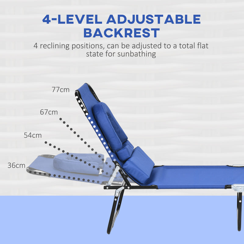 Blue Folding Sun Lounger Set of 2 with Adjustable Backrest and Face Hole for Garden Use