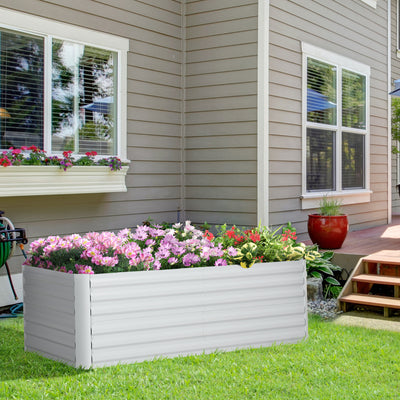 Light Grey Galvanised Steel Raised Garden Bed with Reinforced Rods for Outdoor Planting