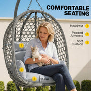 Hanging Egg Chair with Stand, Cushion & Headrest For Garden, Patio & Balcony Outsunny