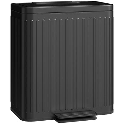 40L Black Dual Compartment Rubbish Bin With Soft Close Lid For Kitchen Waste Sorting