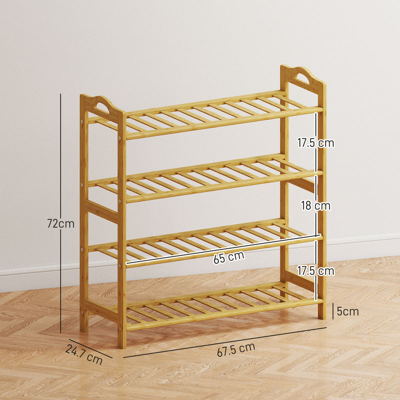 4 Tier Bamboo Shoe Rack Freestanding Storage Shelf For Hallway Or Bedroom Natural Wood