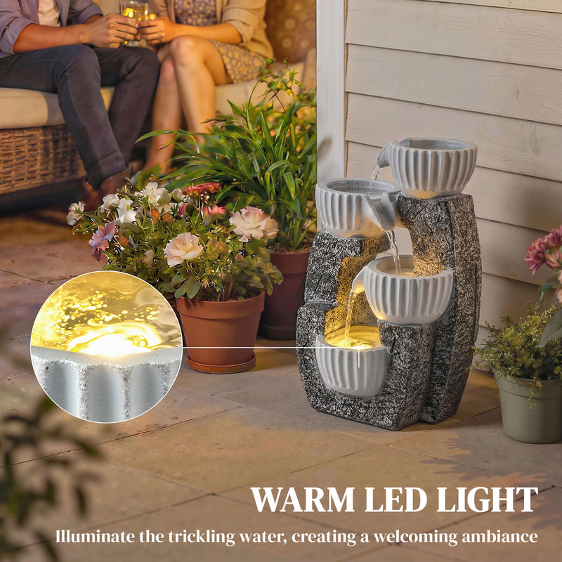 Garden Water Fountain with LED Light for Relaxing Balcony or Patio Retreat Dark Grey AOSOM