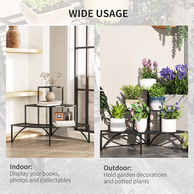 3 Tier Metal Corner Plant Stand for Garden Balcony or Patio in Black by Outsunny AOSOM