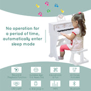 White 37 Key Kids Electronic Piano Set With Stool Microphone And Music Stand AOSOM