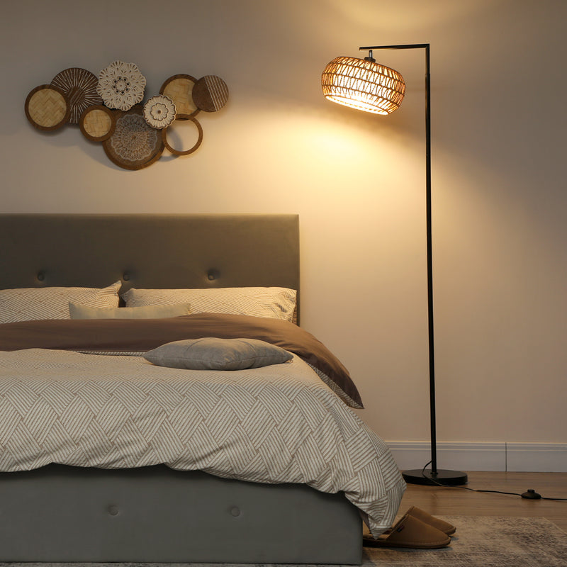 Boho Style Dimmable Floor Lamp with Adjustable Brightness for Living Room Black AOSOM