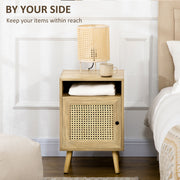Set of 2 Rattan Bedside Tables with Storage Shelf and Cupboard Ideal for Bedrooms Natural