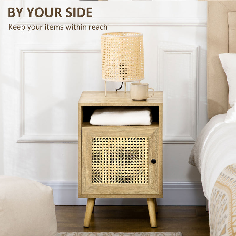 Set of 2 Rattan Bedside Tables with Storage Shelf and Cupboard Ideal for Bedrooms Natural