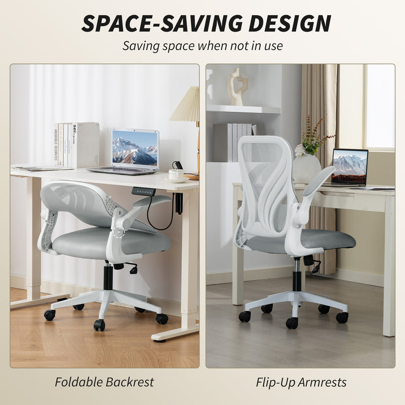 Ergonomic Mesh Office Chair with Foldable Backrest for Home or Office Use Light Grey AOSOM