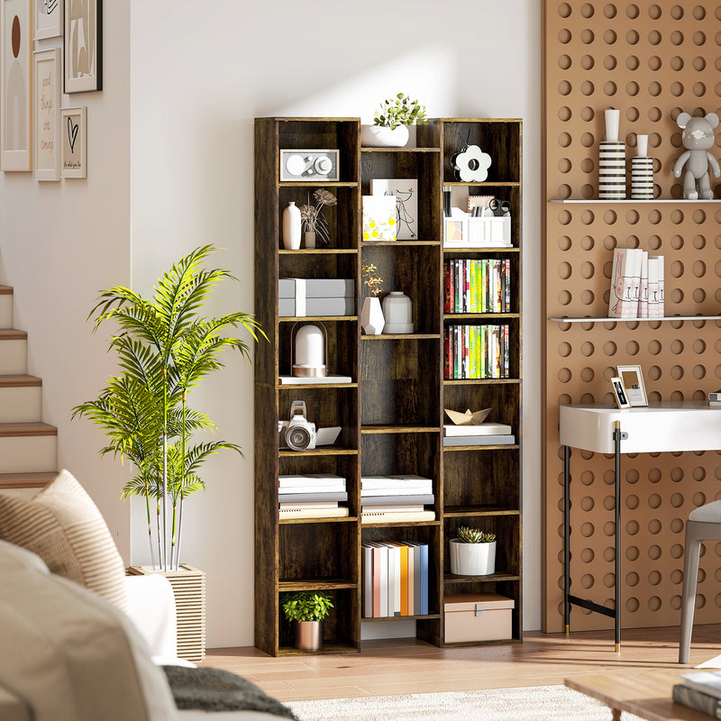 Tall Wooden 21 Cube Bookcase With Open Storage Shelves For Home Office Brown AOSOM