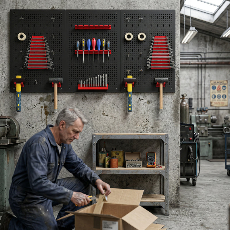 Steel Wall-Mounted Pegboard Tool Organiser Set for Garage or Shed Storage Black Red Homcom